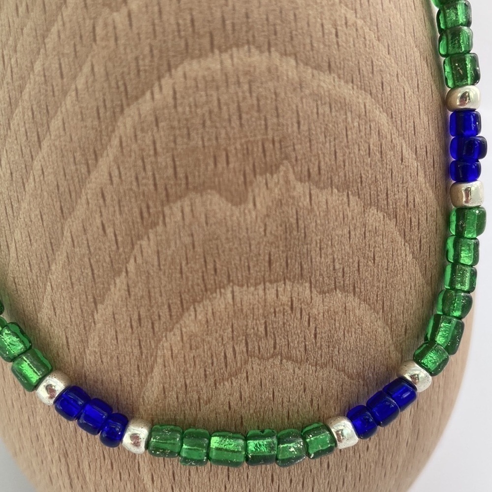 Green & Blue Stretch Beaded Anklet - Picture 4 of 10